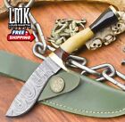 Custom Forged Hunting Skinner Knife Twist Damascus Stag Antler Tactical Minature