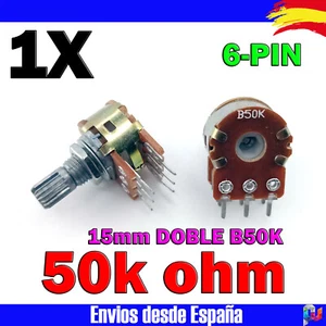 1x Potenciometro lineal Doble 50k ohm B50K ohm 15mm + Tuerca Potentiometer  - Imagen 1 de 1