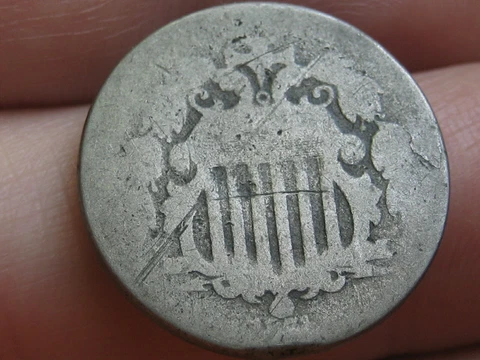 1871 Shield Nickel 5 Cent Piece- About Good Details Cover