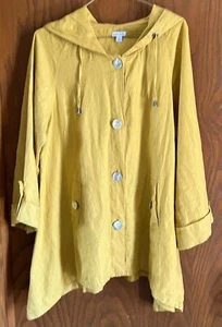 Chaqueta de mujer Sigrid Olsen con capucha abotonada amarilla/lino mostaza GRANDE - Imagen 1 de 9