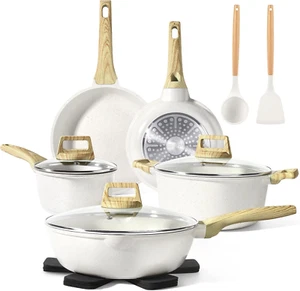 Set Pentole e Padelle Antiaderenti - Set Pentole Cucina 14 Pezzi Granito Bianco Antiaderente - Foto 1 di 7