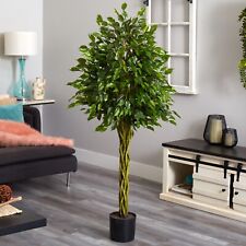 Nearly Natural Artificial UV Resistant 5' Ficus Tree Woven Trunk Green