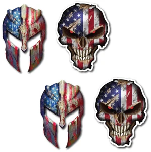 4 calcomanías pequeñas de casco espartano calavera Molon Labe pegatinas de bandera estadounidense - Imagen 1 de 4