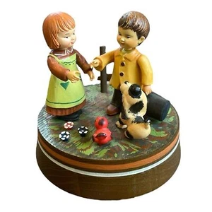 Anri Thorens MCM Musical Children Dog Figurine Italy Painted Rotates HandCrafted - Picture 1 of 9