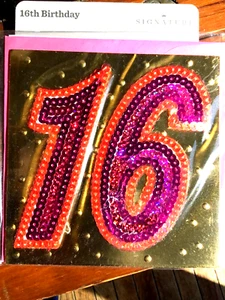 Birthday Card for HER Sweet "16" Happy 16th Birthday front has raised 16 Hallmar - Picture 1 of 3
