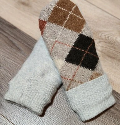 Рукавицы ручной работы переработанные свитера переработанная шерсть или смесь флисовая подкладка OSFM - Изображение 1 из 4