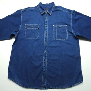 Indigo Palms Mens Shirt XL Dark Blue Denim Semi Firm Thick Cotton Island Living - Picture 1 of 21