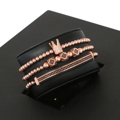 3 piezas pulseras de lujo corona rey imperial circonita cúbica para hombre encanto moda cuentas pulseras Foto 1 de 4