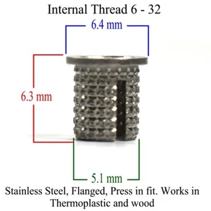 Qty. 10 Pack Flanged Press Fit Stainless Steel Threaded Inserts 6-32 - Picture 1 of 4