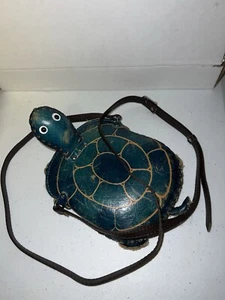 Cartera de cuero tortuga con cremallera 8 pulgadas de largo verde marrón correa - Imagen 1 de 6