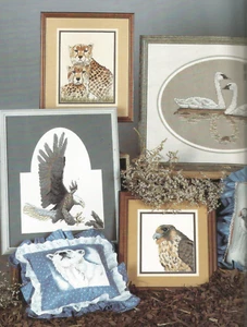 Endangered Species Cross Stitch Patterns Falcon Wolf Puffins Cougar Eagle J53 - Picture 1 of 6