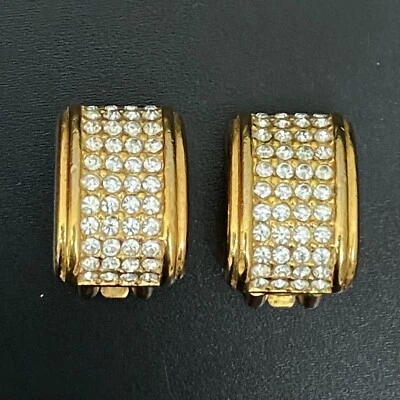 Pendientes Clip Medio Aro Cristal Pavé Transparente Tono Dorado CHRISTIAN DIOR De Colección 17g Foto 1 de 4