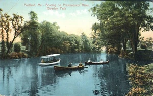 Boating on Presumpscot River Riverton Park Portland Maine Postcard - Picture 1 of 2