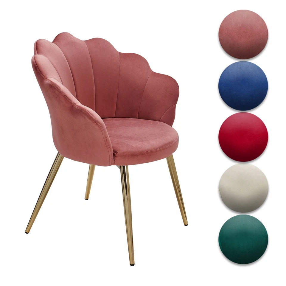 FineBuy sedia da pranzo tulipano velluto/metallo imbottita sedia da cucina sedia a conchiglia  - Immagine 1 di 1