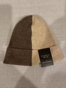 NWT Club Room Luxe 100% Cashmere Ribbed Knit Hat Beanie Tan Colorblock One Size