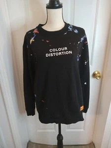 Zara Colour Distortion Paint Splatter Sweatshirt Mens Size Medium Black - Picture 1 of 15