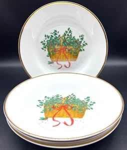 4 Nantucket Home Karen Sutphen 8" Holly Basket Soup Cereal Bowl Set Gold Gilt - Picture 1 of 8