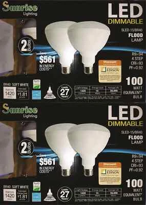 BR40 LED Bulb 4 Pack 2700K Warm White Indoor/Outdoor Flood Light Bulb 100 Watt - Image 1 of 2