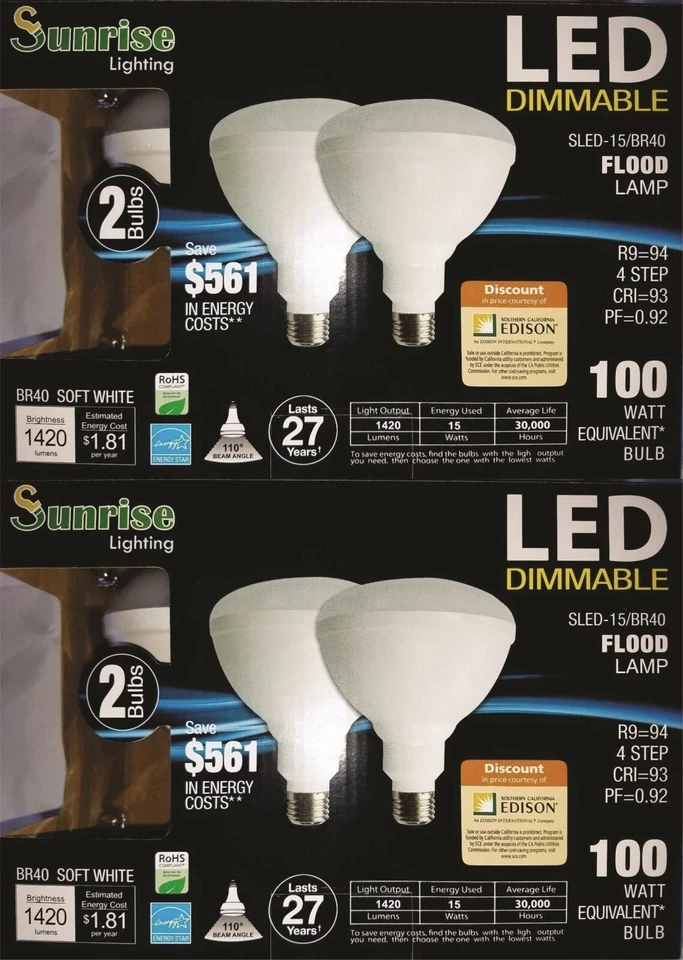 BR40 LED Bulb 4 Pack 2700K Warm White Indoor/Outdoor Flood Light Bulb 100 Watt - Image 1 of 2