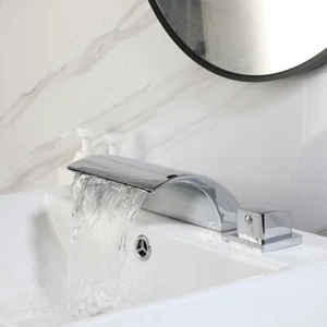 Grifo mezclador cascada de bañera cromado 2 asas lavabo 3 orificios grifos de montaje en cubierta - Imagen 1 de 10
