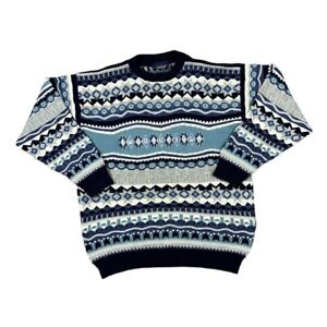Vintage lata 90. THE SWEATER SHOP Haftowany Spellout 3D Abstrakcyjny dzianinowy sweter Średni