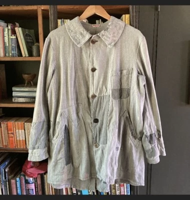 Abrigo de trabajo antiguo de colección raro de los años 20 con plumero francés retazos Foto 1 de 4