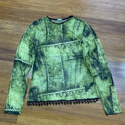 Camisa Top Petit Pois Verde Malla Encaje Cuentas Manga Larga Y2K Fairycore Transparente Foto 1 de 4