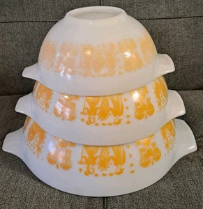 3 Pyrex Kürbis Orange Amish Butterprint Cinderella Rührschüsseln 442 443 444 - Bild 1 von 1