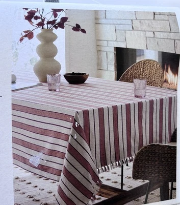 New Threshold Rectangular Striped Tablecloth 60” X 104” Autumn Thanksgiving 8-10 - Image 1 of 4