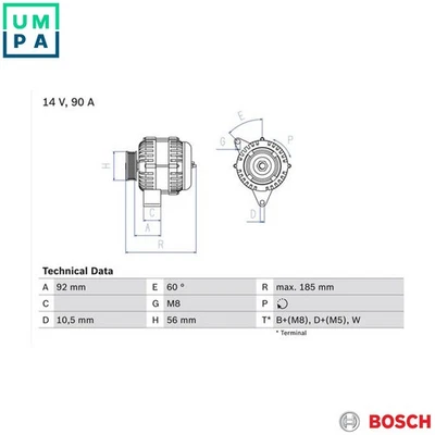 ALTERNATOR 0 986 040 180 FOR MERCEDES-BENZ VARIO/Bus/Dump/Truck/Van G-CLASS 2.3L - Image 1 of 4