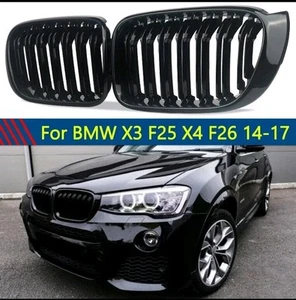 For BMW X3 X4 F25 F26 2014 2015 2016 2017 Front Bumper Gloss Black Kidney Grille - Picture 1 of 5
