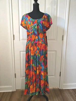 Nuevo Vestido Carole Little Vintage Tropical Colorido Floral Rayón Talla 10 con Etiquetas Foto 1 de 4