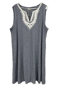 MAX STUDIO Plus Size 3X Striped Sleeveless Dress Lace Trim NWT - Picture 1 of 4