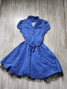 Blue White Polka Dot 1950s Style Dress Retro Cocktaip Swing Short Puff Sleeve 18 - Bild 1 von 8