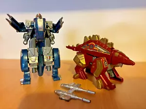 Robo Dino Tyranno Bot Blue Tyrannasaurus + Red Stegosaurus + Weapons - Picture 1 of 4