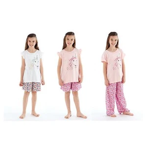 Pyjama Set Girls Floral Unicorn Pyjamas Kids Summer Cotton PJs Nightwear - Picture 1 of 7
