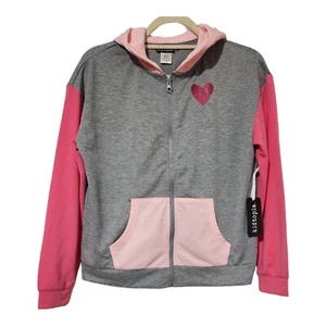Girls Kidtopia Grey/Pink Full Zip Hoodie Sweatshirt Size Large NWT - Picture 1 of 11