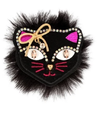 Betsey Johnson Gold-Tone Multi-Stone Faux Fur Black Cat Pin - Image 1 of 2
