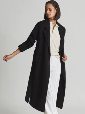 NEW REISS Olive Wool-blend Coat in Black Size 8  #W17 - Image 1 of 4