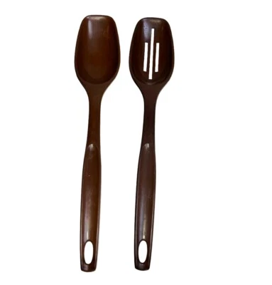 Vintage Foley Nylon Spoons Pair Slotted & Solid Brown - Image 1 of 3