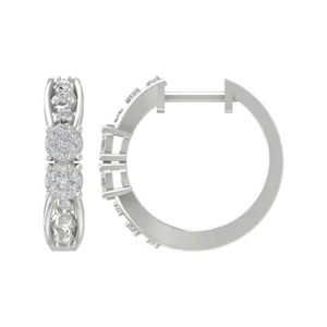 10k White Gold Round Lab Grown Diamond Composite Hoop Earrings Gift For Women - Picture 1 of 7