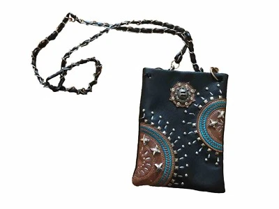 Bandolera Western Mujer Bolso Cartera Tachonado Estrás Cadena Boho Negro Foto 1 de 4