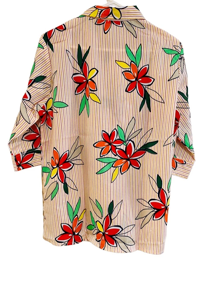 Blusa boho vintage años 70 Haband para mujer audaz floral a rayas manga 3/4 talla M Foto 1 de 4