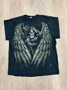 vintage Y2K Grim Reaper Skull Wings Devil Tee LARGE Affliction Tapout Like Goth