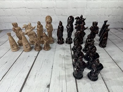 Lot Of 25 Native American Ceramic Chess Pieces Figurines Polished Glossy VGC! - Image 1 of 4