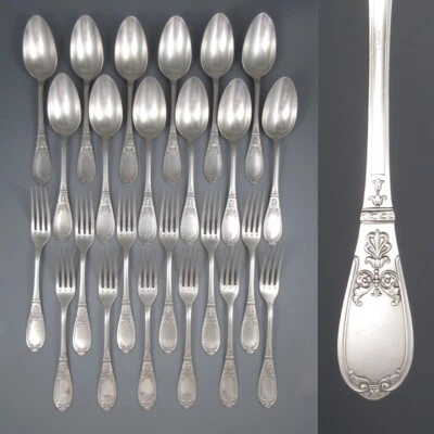 Antiguo juego de cubiertos de plata estilo imperio neoclásico francés "real" 24 piezas Foto 1 de 4