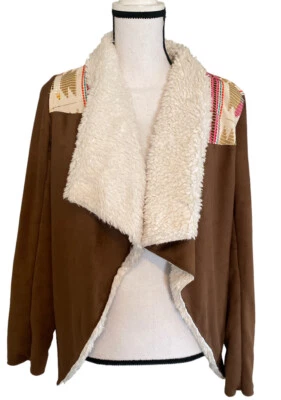Chaqueta Judith March Boho Southwestern imitación gamuza piel de oveja frente abierto talla S Foto 1 de 4