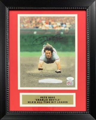 Pete Rose Autographed Diving Signed Framed Baseball 8x10 Photo JSA COA - Image 1 of 3
