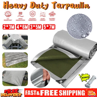 Tarpaulin Tarp Canvas Camping Poly Tarps Heavy Duty Cover PE Silver OZ - image 1 of 4
