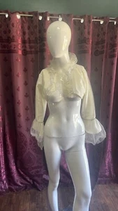 White Tulle Collared Rhinestone Cuff Bolero Statement Jacket Size XXS - Picture 1 of 8